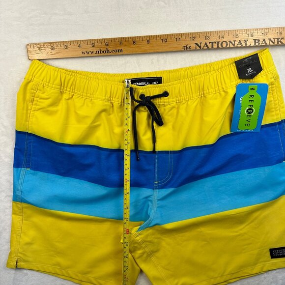 ONeill Mens XL Yellow & Blue Striped BoardShorts Sustainable Swimwear - Picture 6 of 11